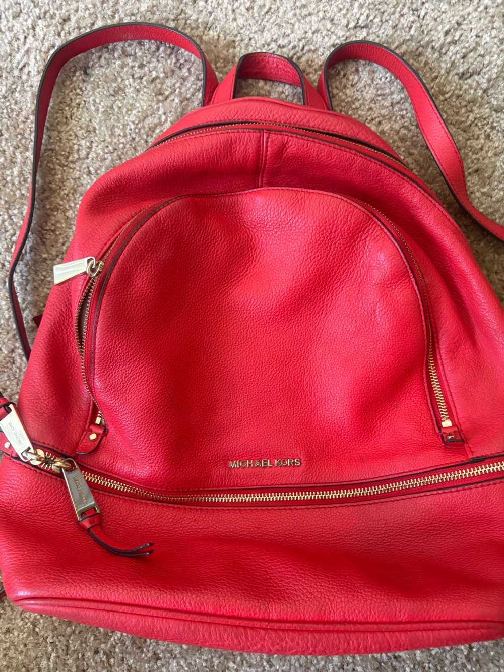Michael Kors Red Pebbled Leather Backpack with Gold Hardware